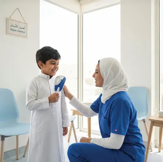طفل يتعلم العناية بأسنانه